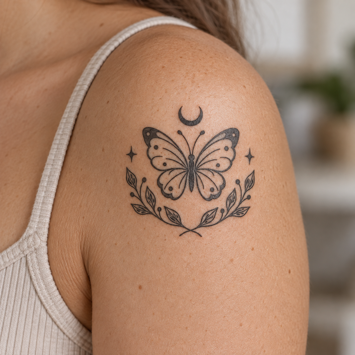 Moon Garden Butterfly Temporary Tattoo