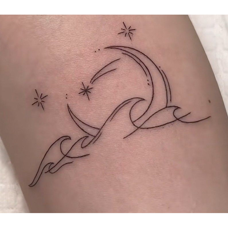 Moon and Ocean Waves Temporary Tattoo