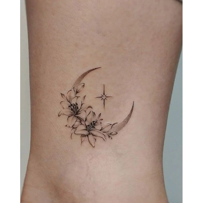 Crescent Moon Bouquet Temporary Tattoo