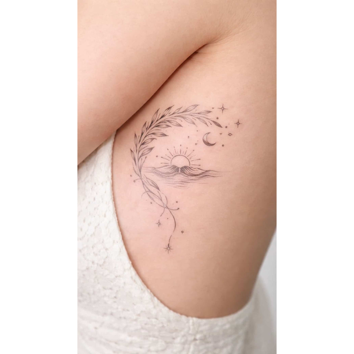 Crescent Floral Vine Temporary Tattoo