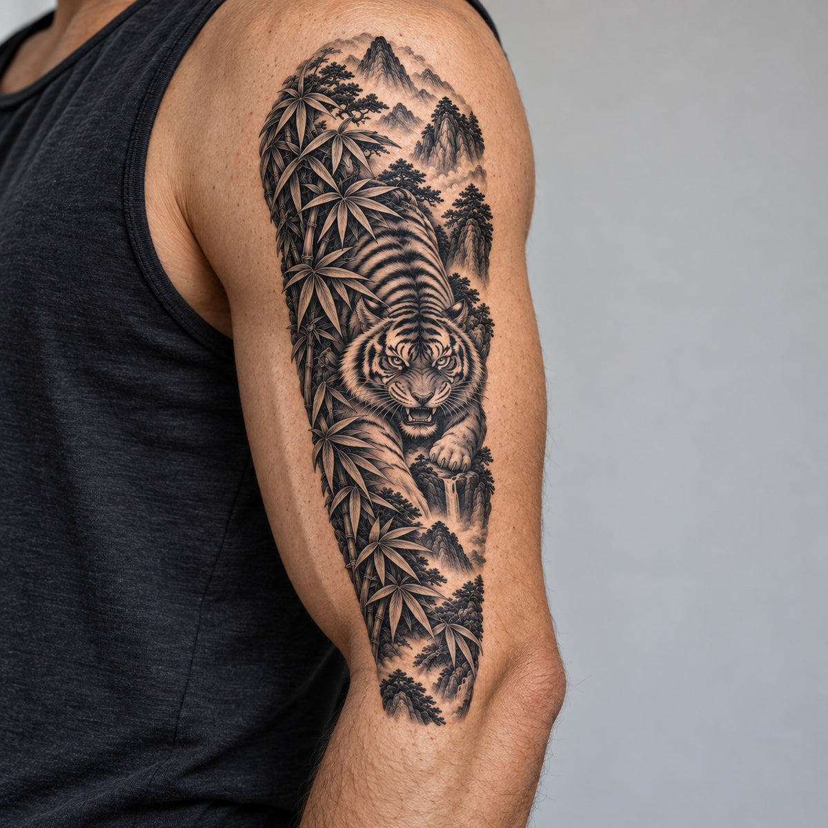 Tiger and Bamboo Temporary Tattoo