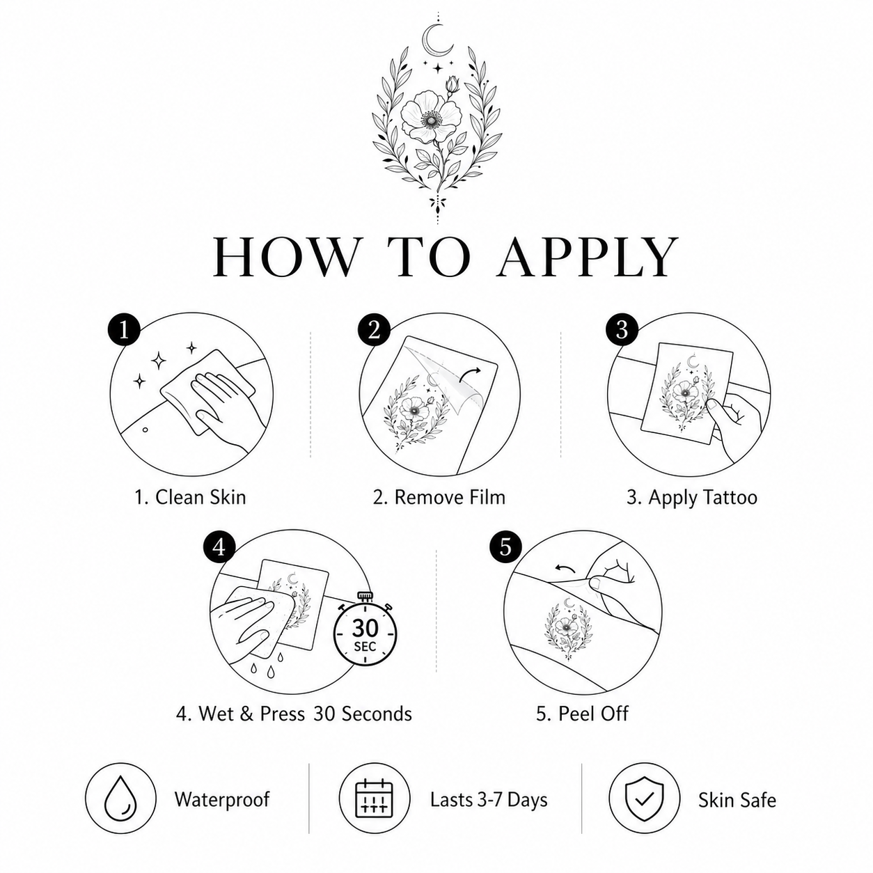 Botanical Collection 02 Wild Rose & Olive Crescent Temporary Tattoo