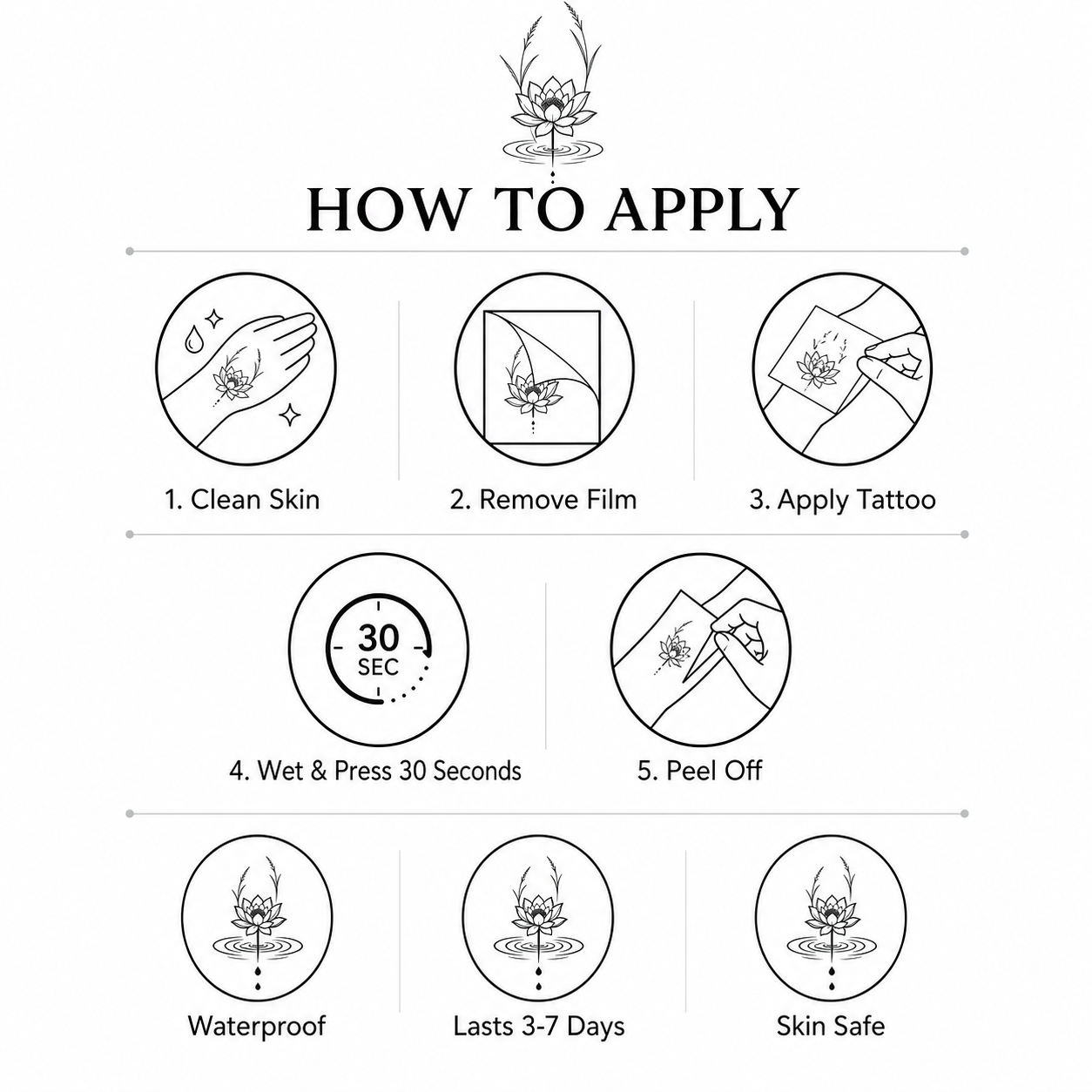 Water Lily Reeds Ripples Temporary Tattoo