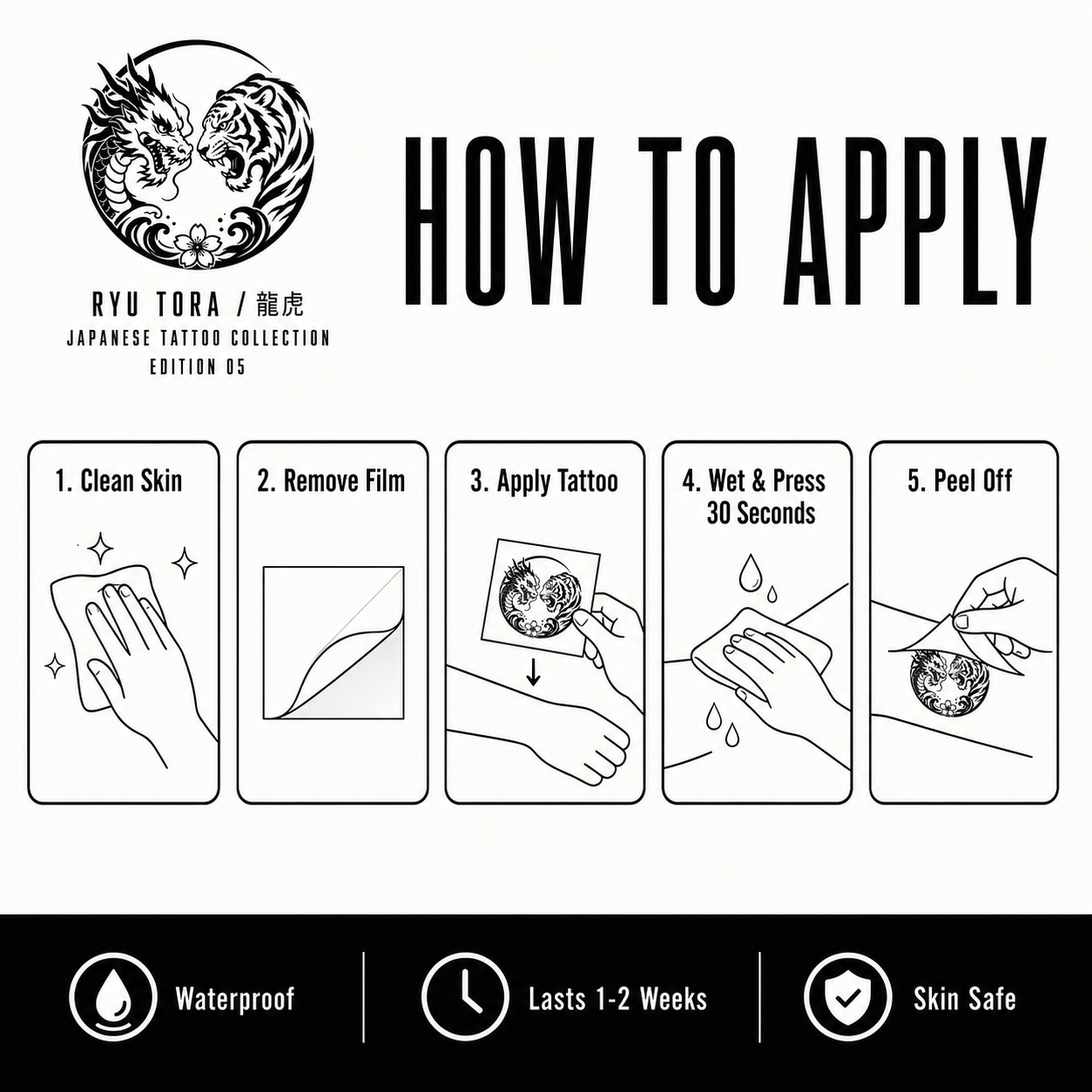 Japanese Dragon vs Tiger Duel Temporary Tattoo