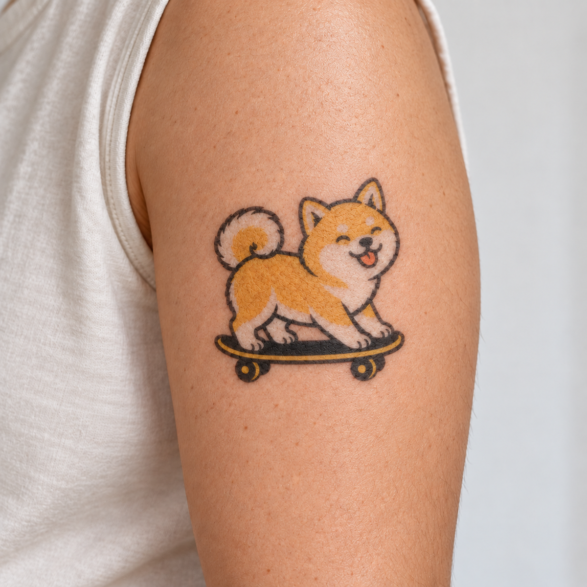 Skateboard Shiba Inu Temporary Tattoo