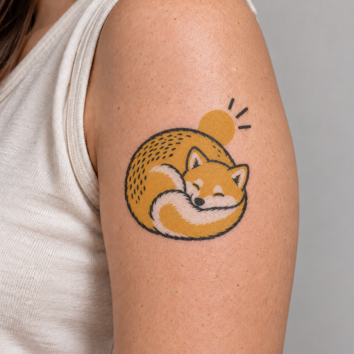 Sleeping Sun Shiba Inu Temporary Tattoo