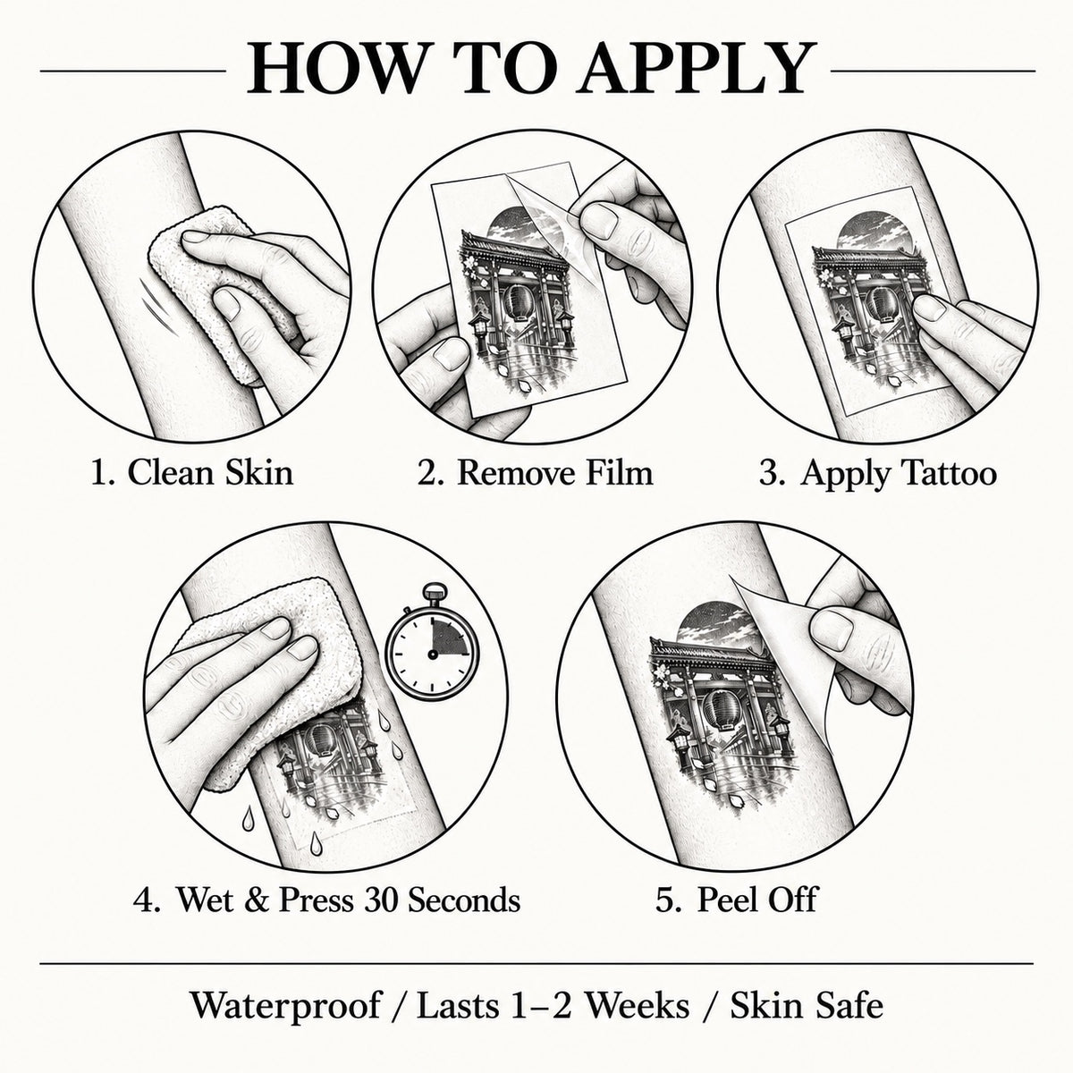 Minimalist Tokyo Asakusa Gate Temporary Tattoo