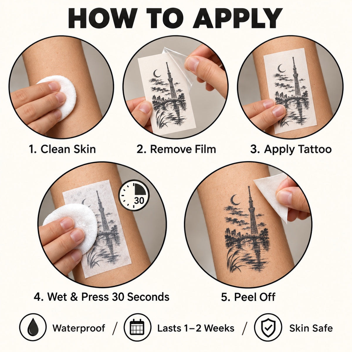 Tokyo Minimalist Skytree Riverside Graphic Temporary Tattoo