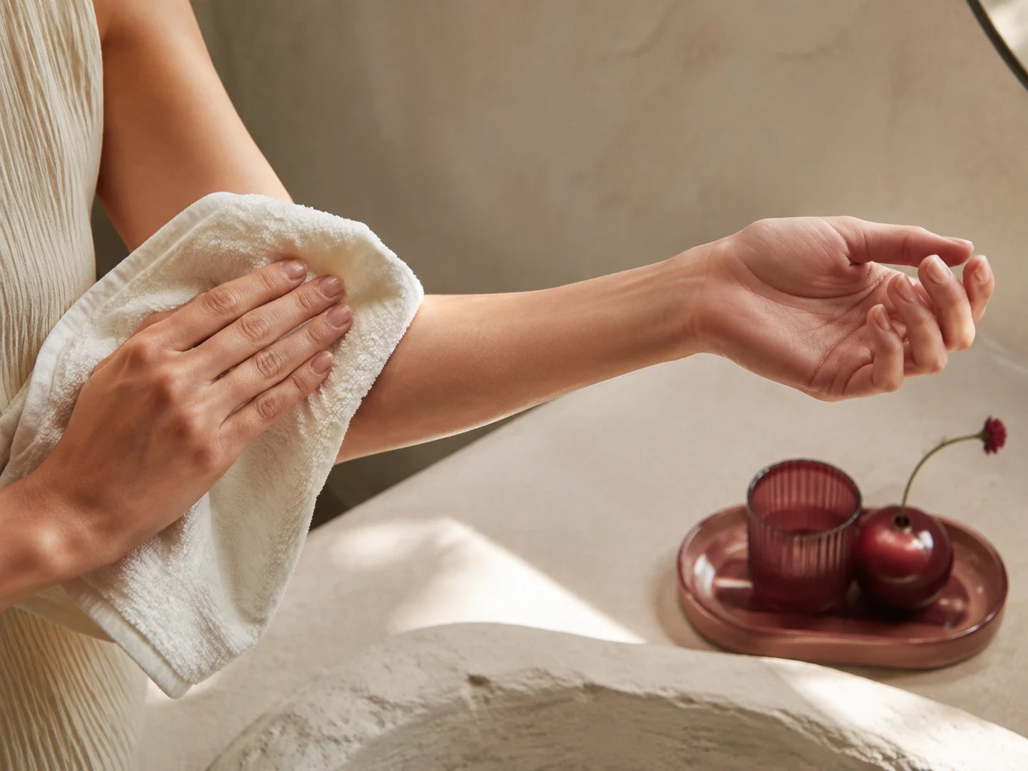 Preparing clean dry skin before application
