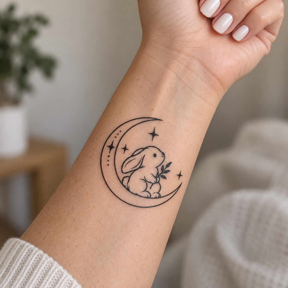 Moonlit Bunny Sprig Temporary Tattoo