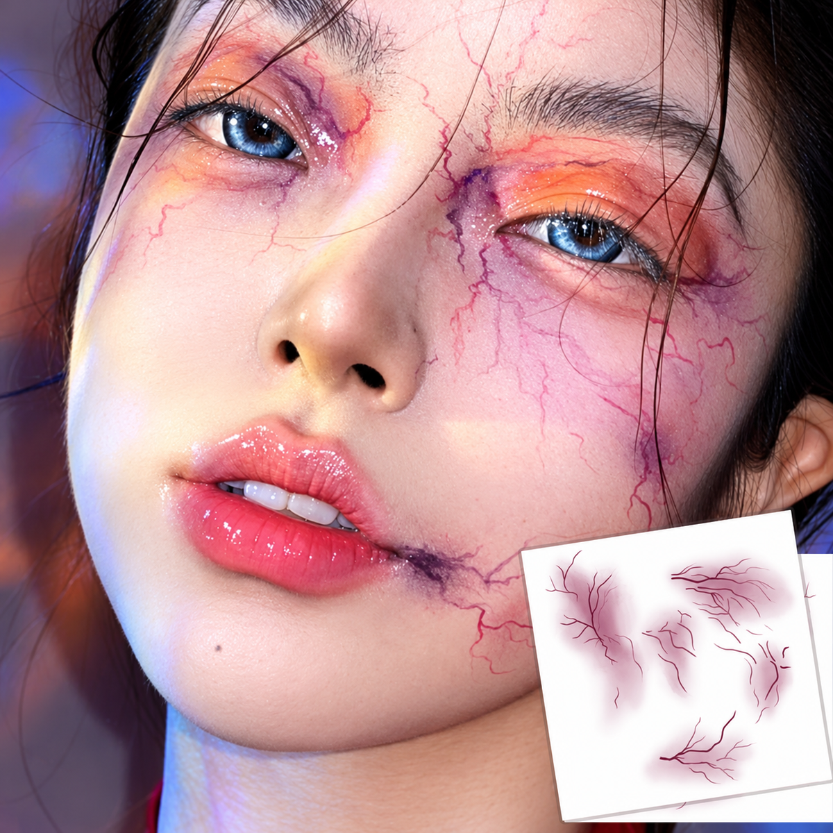 Purple Veins and Cracked Makeup Temporary Tattoo