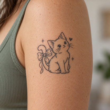 Coquette Ribbon Kitten Temporary Tattoo