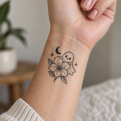 Friendly Flower Ghost Temporary Tattoo | Superink Lab
