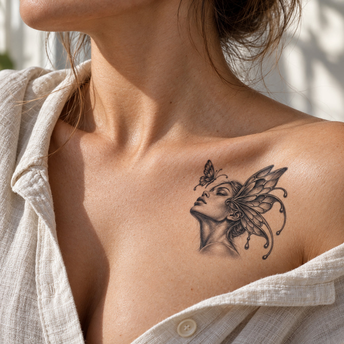 Silver Temple Profile Temporary Tattoo