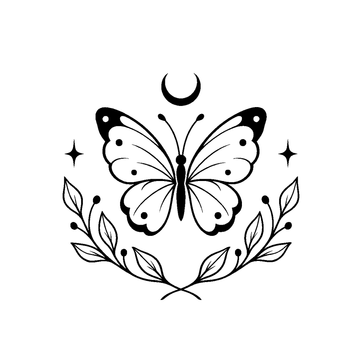 Moon Garden Butterfly Temporary Tattoo