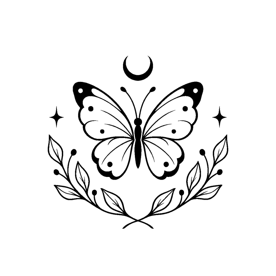 Moon Garden Butterfly Temporary Tattoo