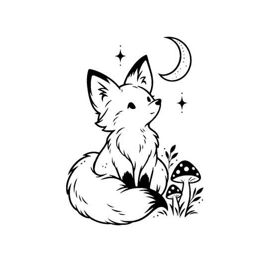 Moonlit Mushroom Fox Temporary Tattoo