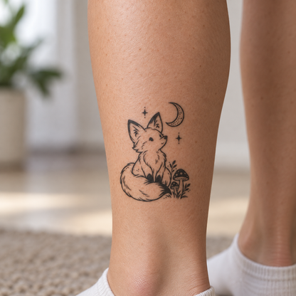 Moonlit Mushroom Fox Temporary Tattoo