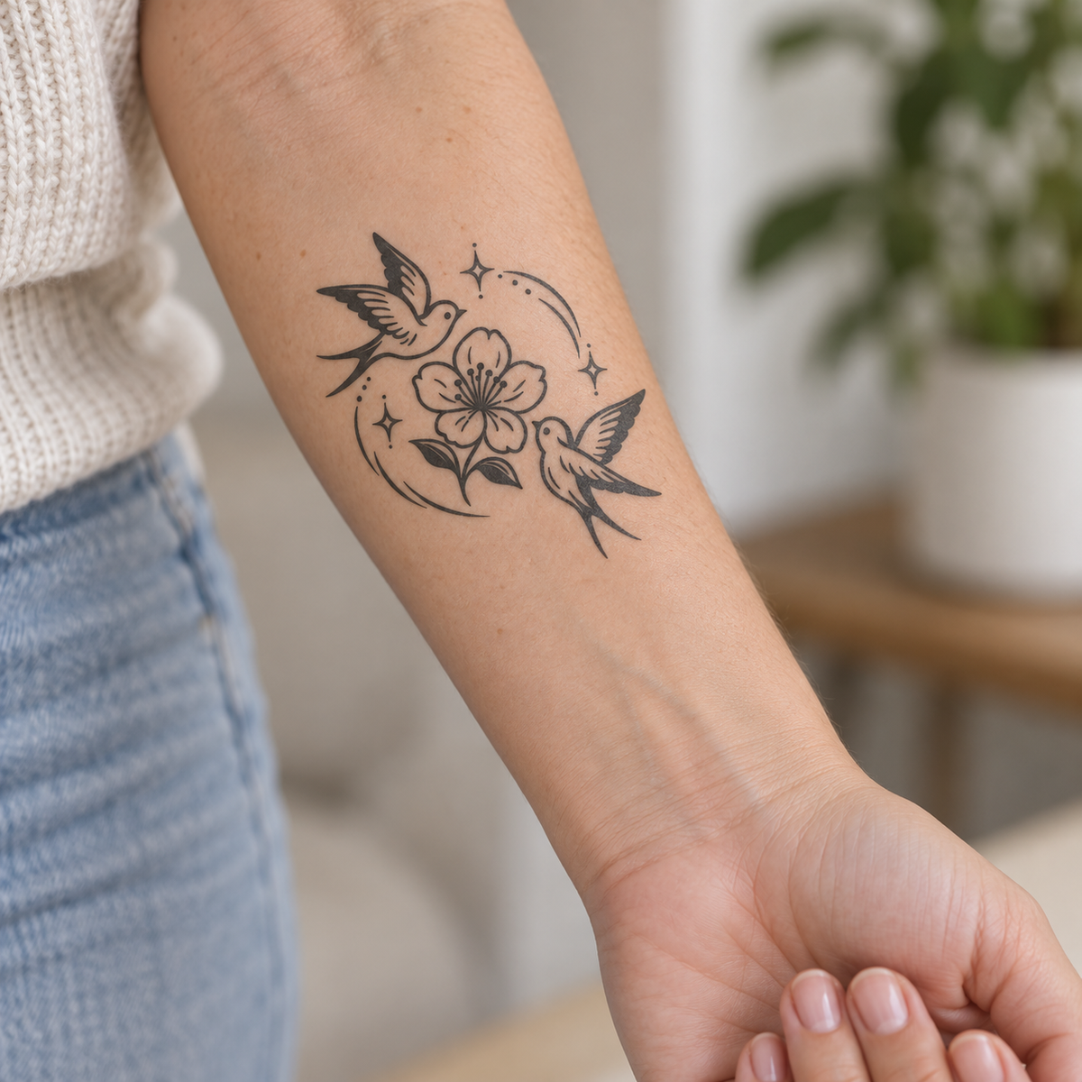Blossom Swallow Dance Temporary Tattoo