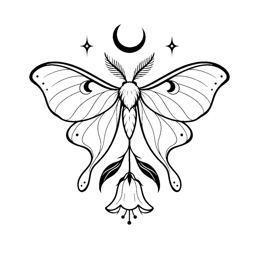 Luna Moth and Bellflower Temporary Tattoo
