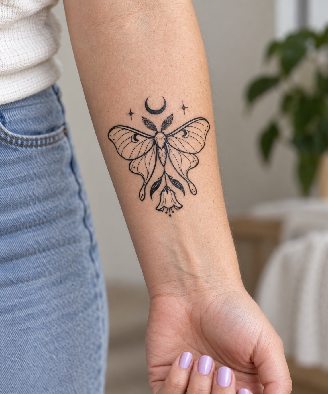 Luna Moth and Bellflower Temporary Tattoo