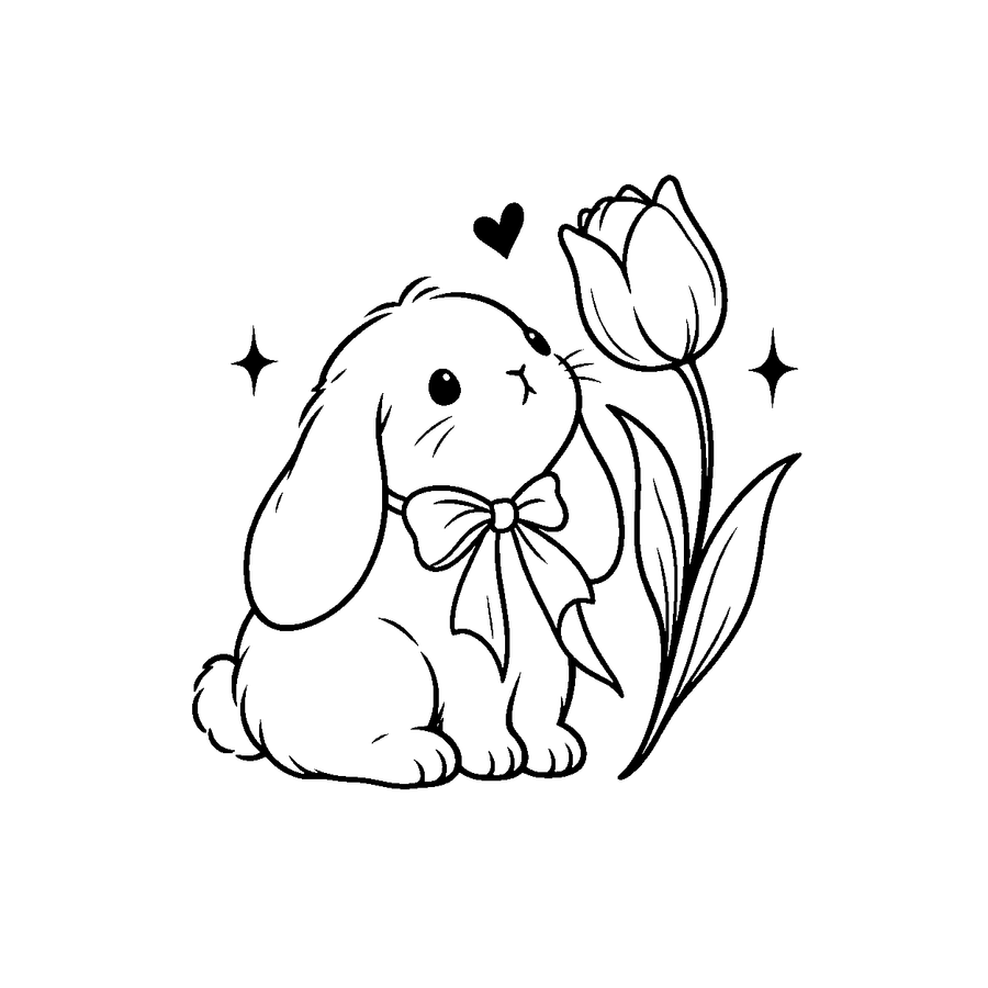 Ribbon Tulip Bunny Temporary Tattoo