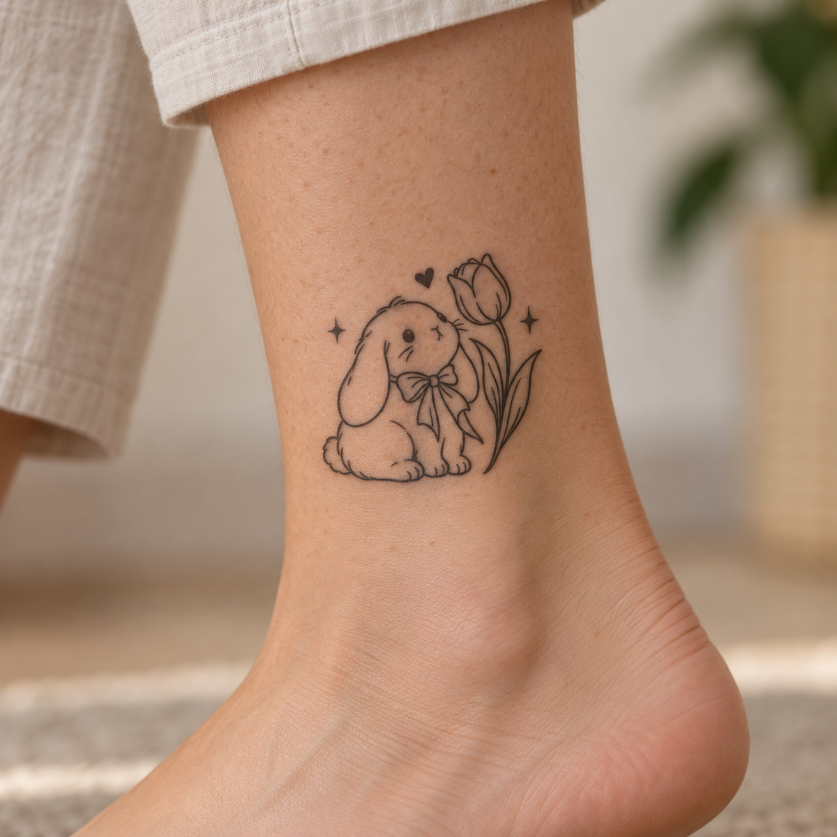 Ribbon Tulip Bunny Temporary Tattoo