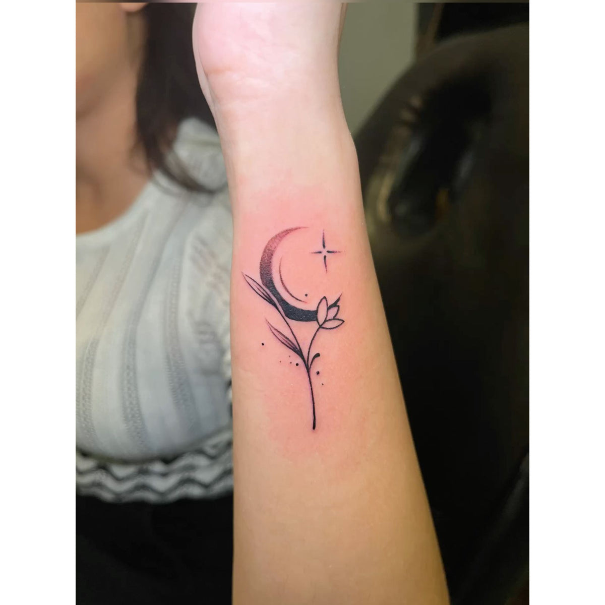 Crescent Flower Temporary Tattoo