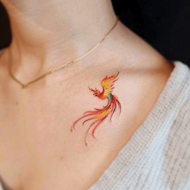 Colorful Phoenix Bird Temporary Tattoo