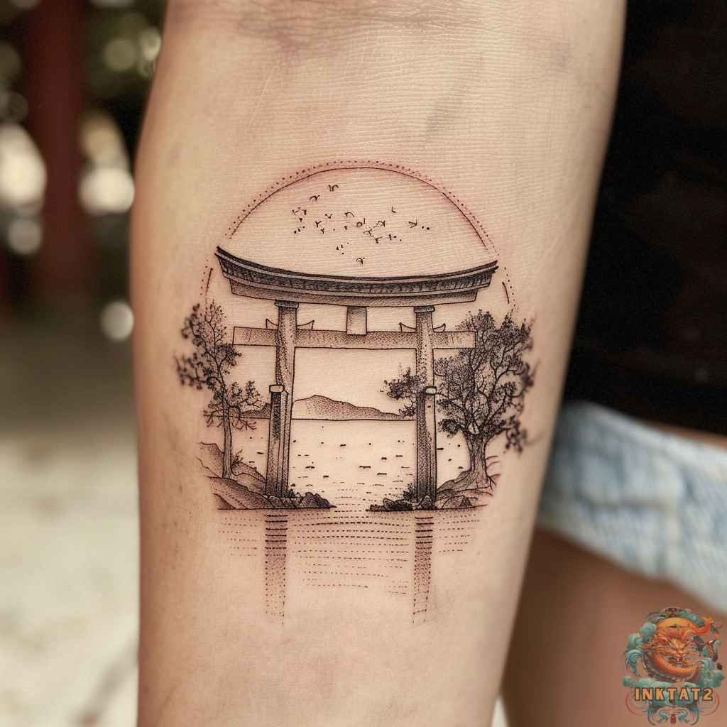 Torii Gate Landscape Temporary Tattoo