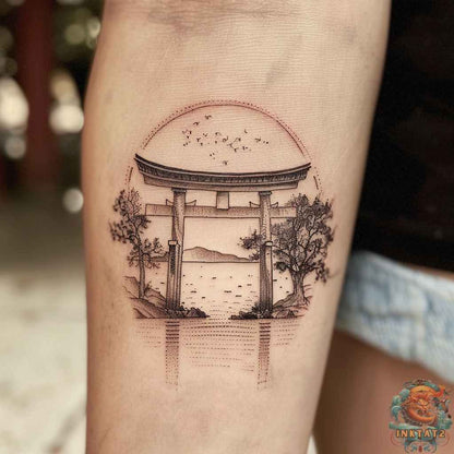 Torii Gate Landscape Temporary Tattoo