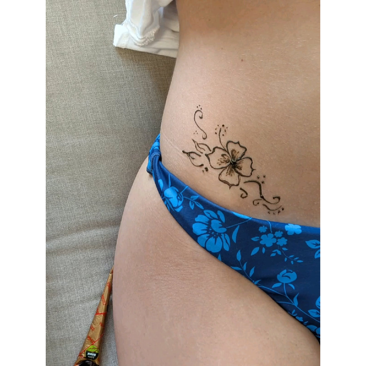 Red Floral Hip Temporary Tattoo