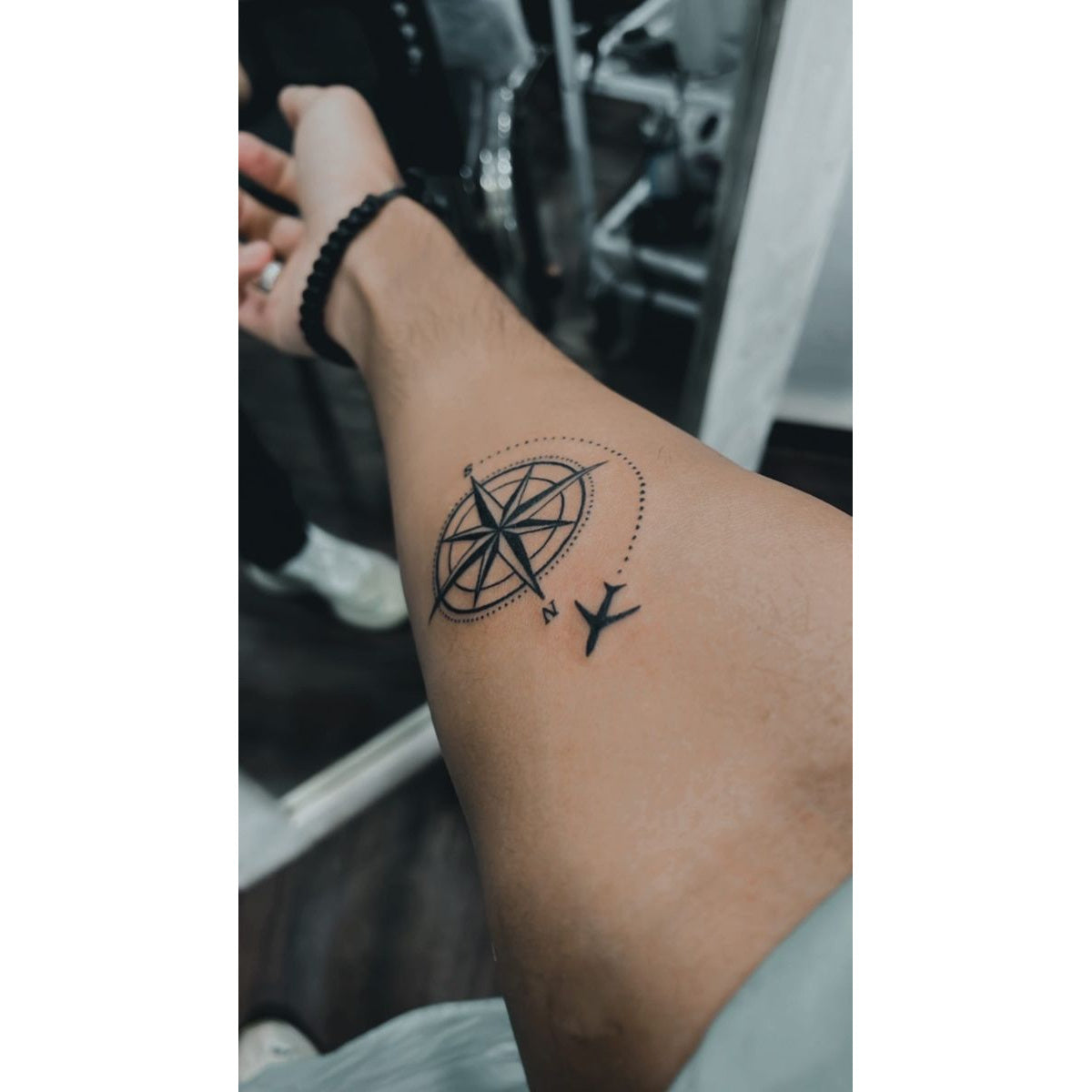 Compass Leg Temporary Tattoo