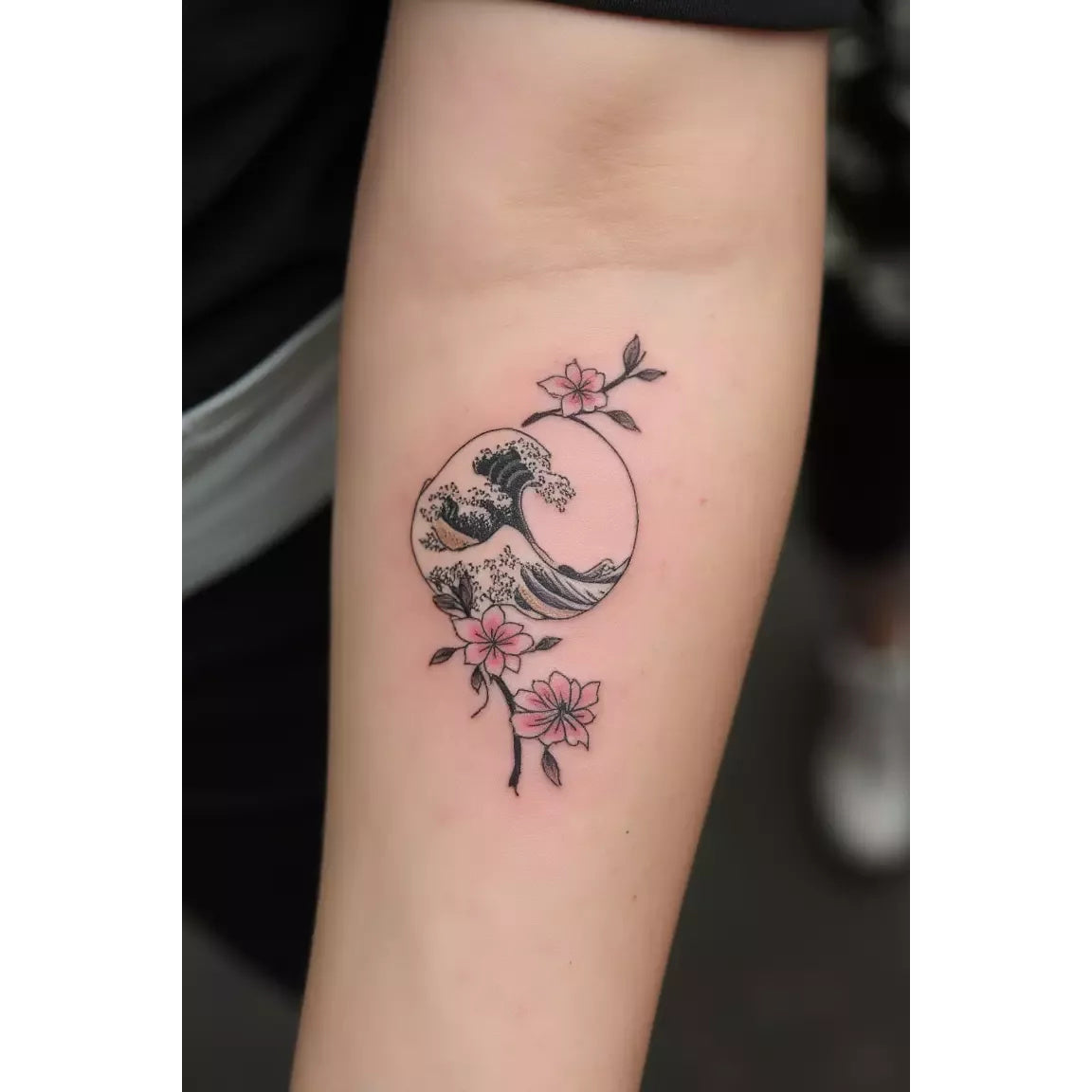 Floral Crescent Portrait Temporary Tattoo
