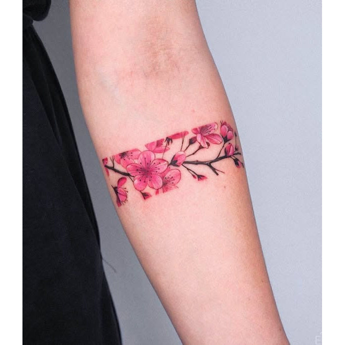 Red Floral Armband Temporary Tattoo