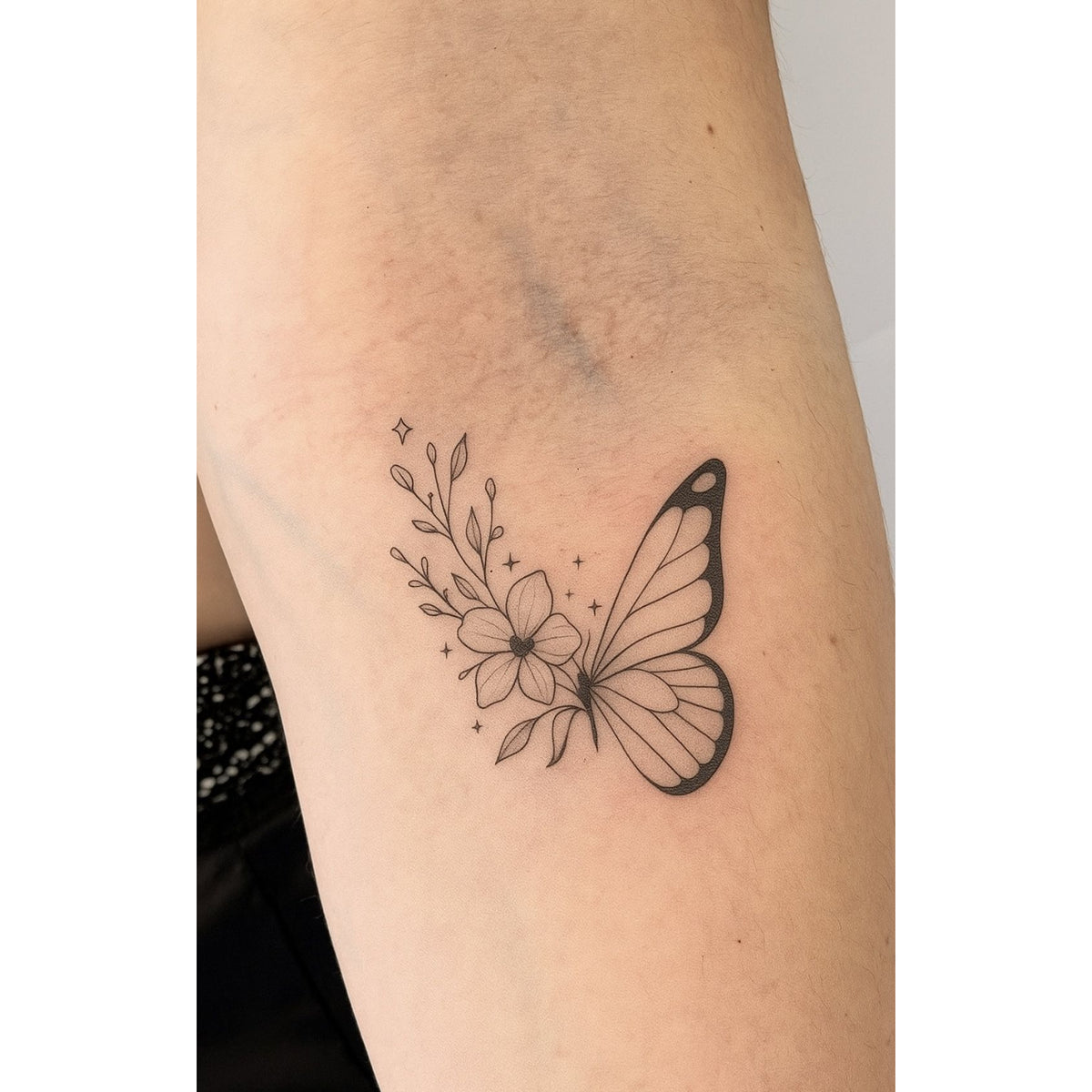 Butterfly and Flowers Temporary Tattoo