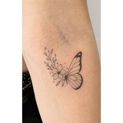 Butterfly and Flowers Temporary Tattoo