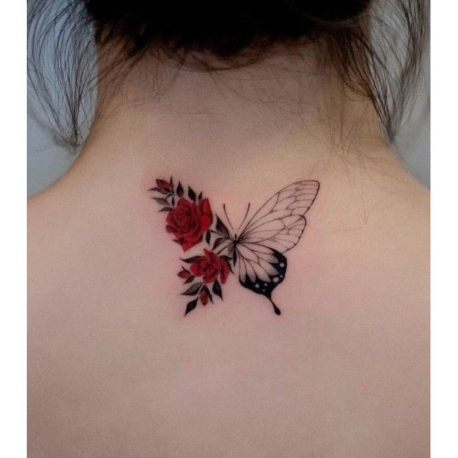 Pink Floral Heart Temporary Tattoo