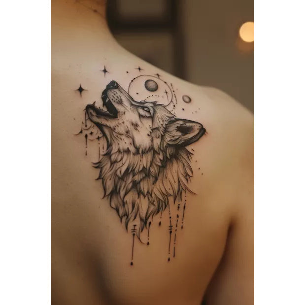 Wolf and Moon Temporary Tattoo