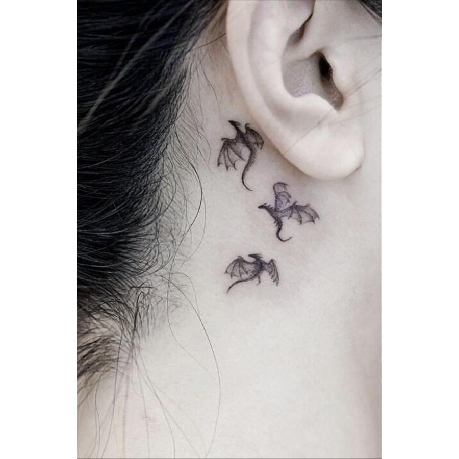 Tiny Birds Behind Ear Temporary Tattoo
