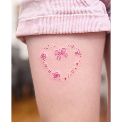 Pink Heart Flowers Temporary Tattoo
