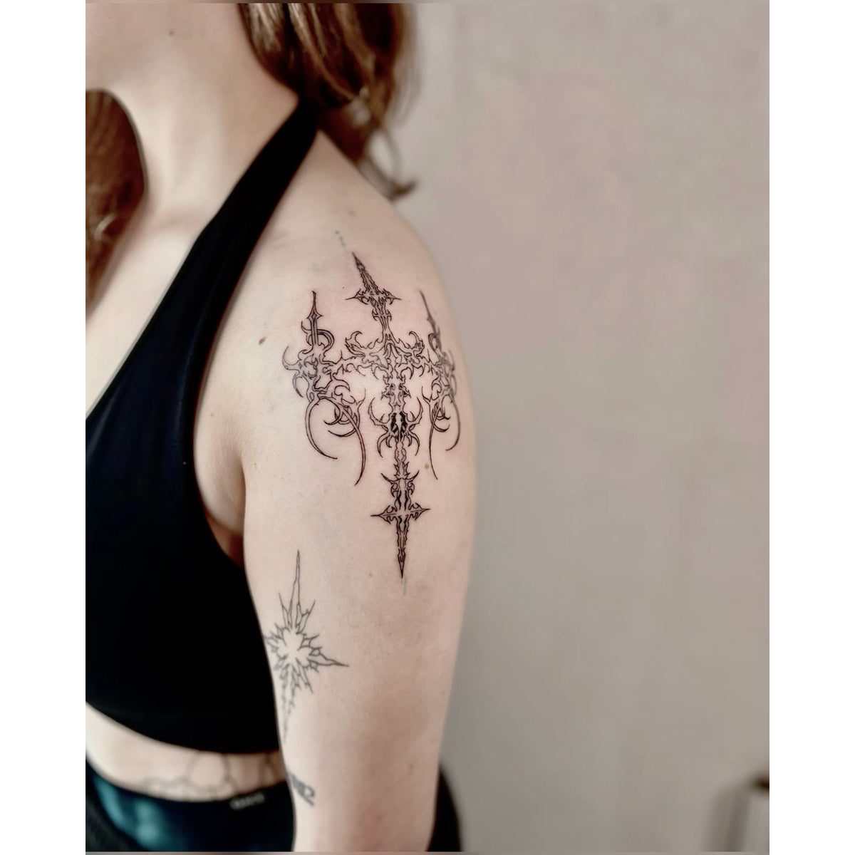 Red Floral Arm Temporary Tattoo