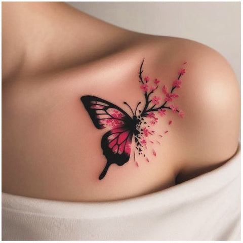 Black Butterfly Script Temporary Tattoo