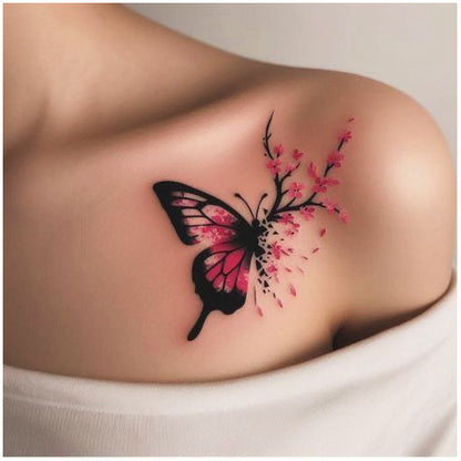 Black Butterfly Script Temporary Tattoo