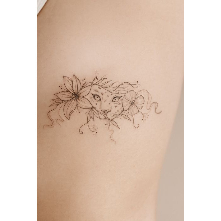 Fine Line Flower Bouquet Temporary Tattoo