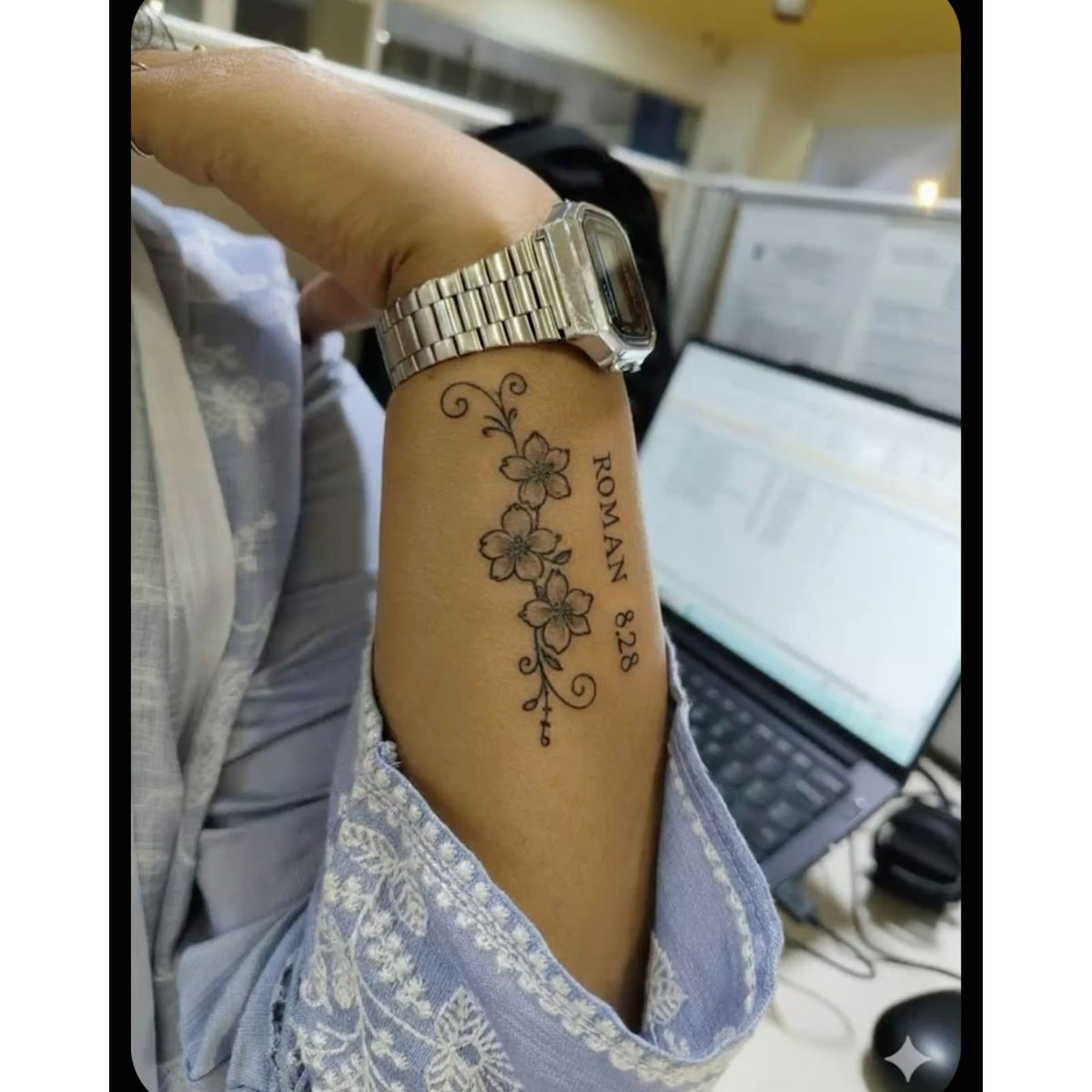 Fox and Flower Temporary Tattoo