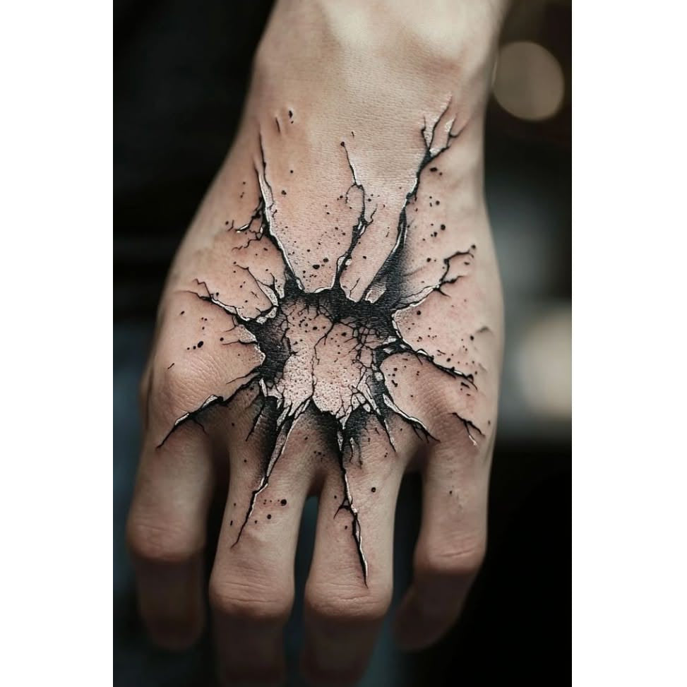 Skull Flower Hand Temporary Tattoo