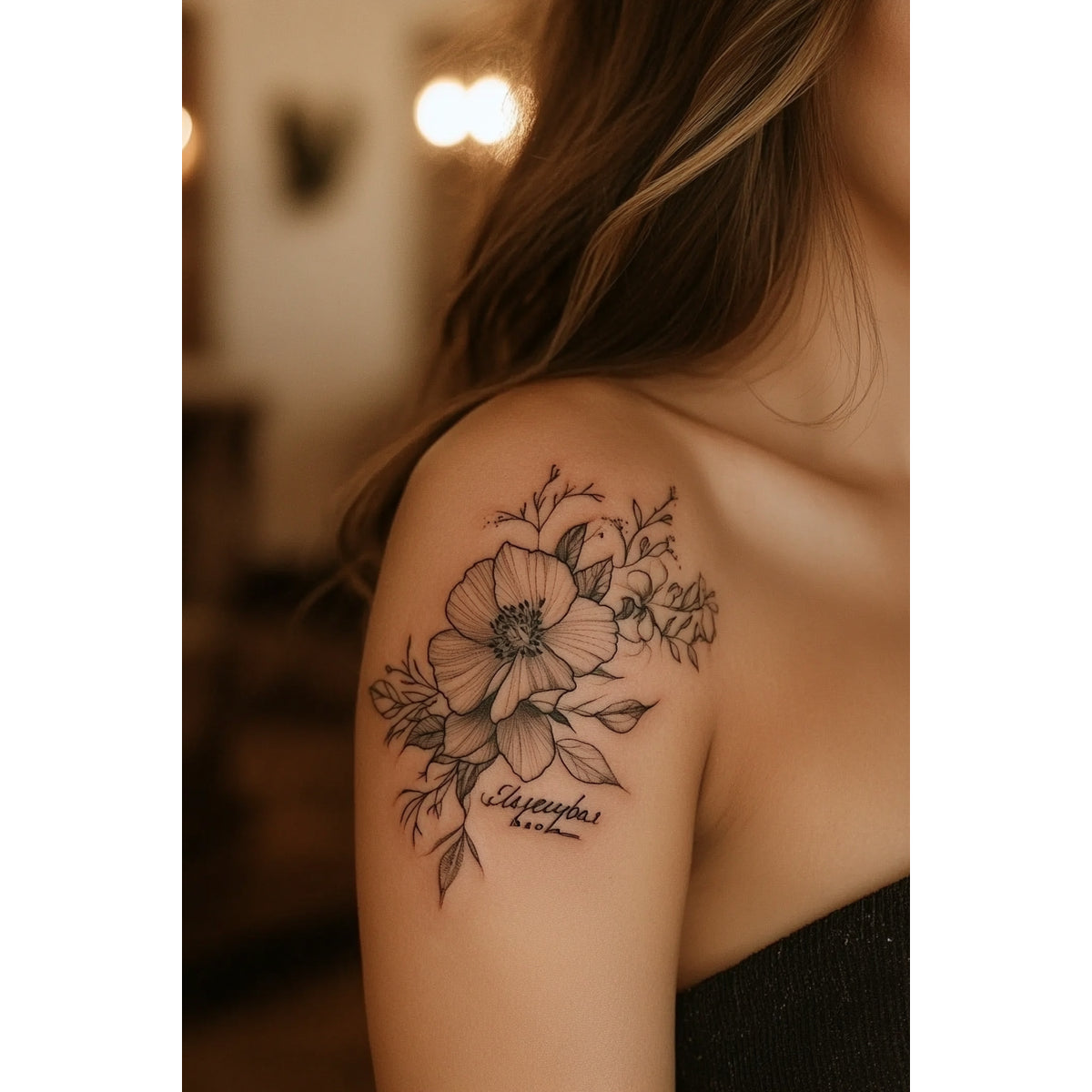 Floral Shoulder Bouquet Temporary Tattoo