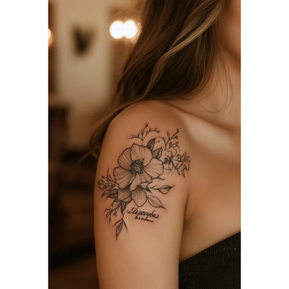 Floral Shoulder Bouquet Temporary Tattoo