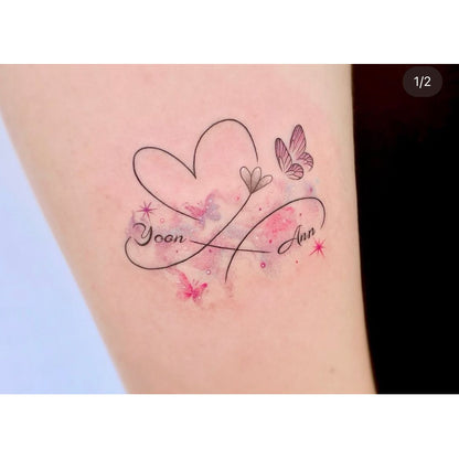 Floral Heart Line Temporary Tattoo